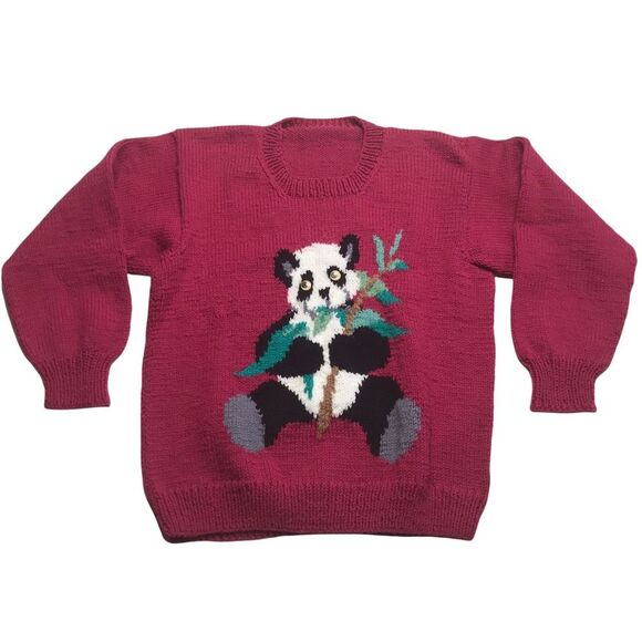 Vintage Hand Knit Quirky Googly-Eyed Panda Sweater - Picture 2 of 11